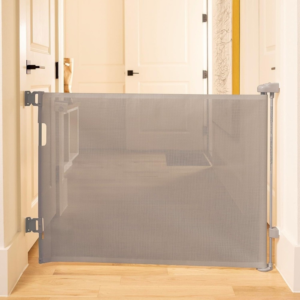 Cumbor Baby Pet Mesh Gate 33" Tall Retractable Barrier Extends to 55" for Stairs